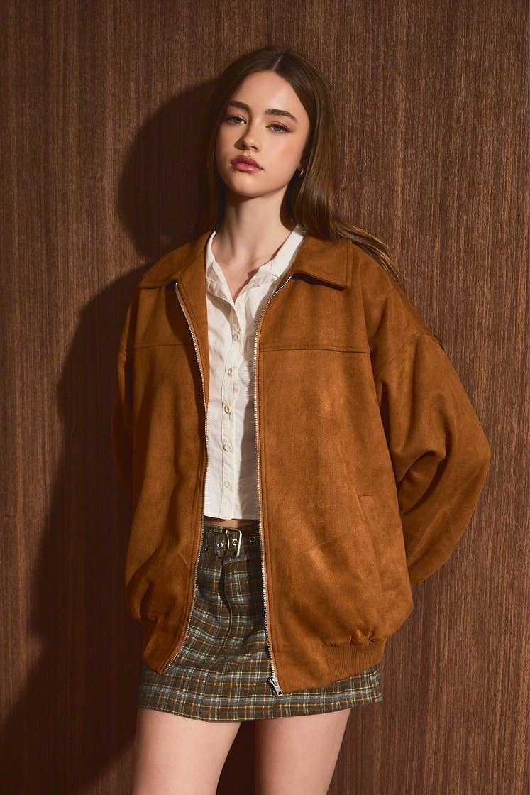 OVERSIZED SUEDE BOMBER JACKET