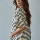 Cotton Striped Short Sleeve Crew Neck Top