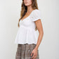 V NECK LADDER LACE PUFF SLEEVE