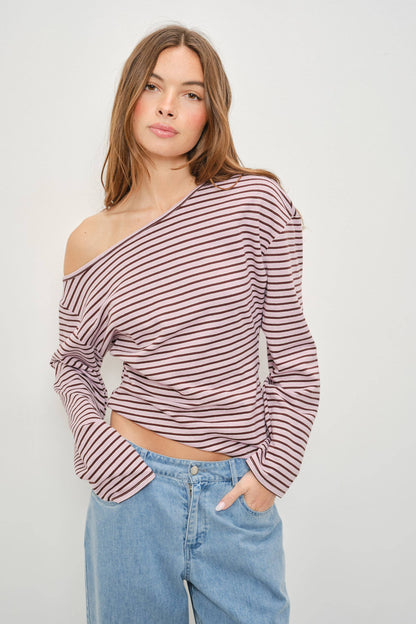 OSCAR ASYMMETRICAL LONG SLEEVE STRIPED TOP