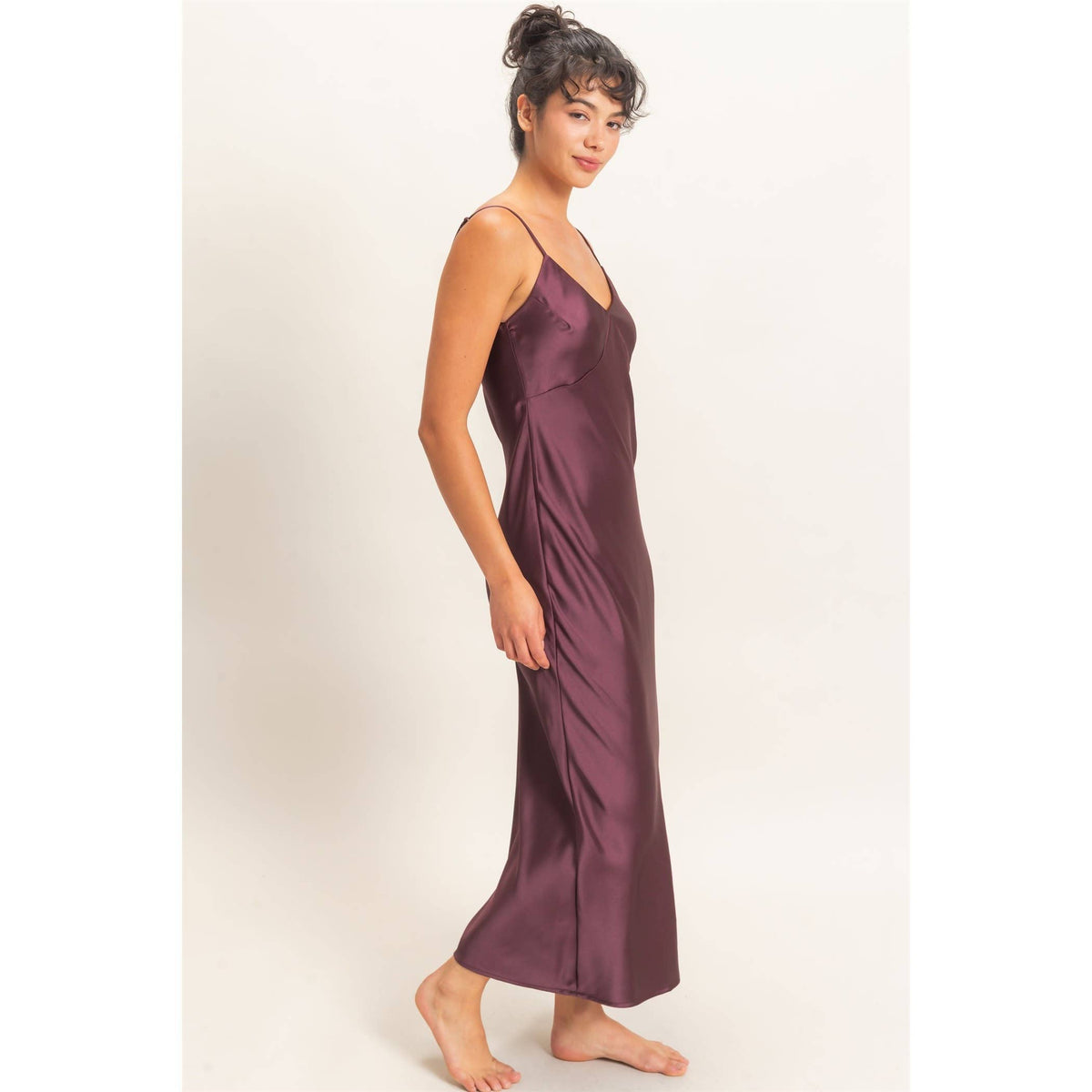 Satin V-Neck Slip Dress