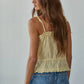 Woven Eyelet Button Down Square Neck Top