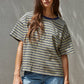 Cotton Striped Short Sleeve Crew Neck Top