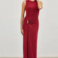 Gold Accent Ruched Slinky Maxi Dress