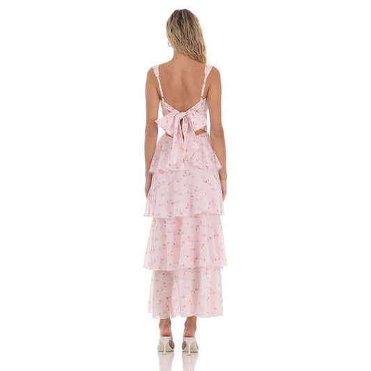 Floral Ruffle Maxi Dress in Pink