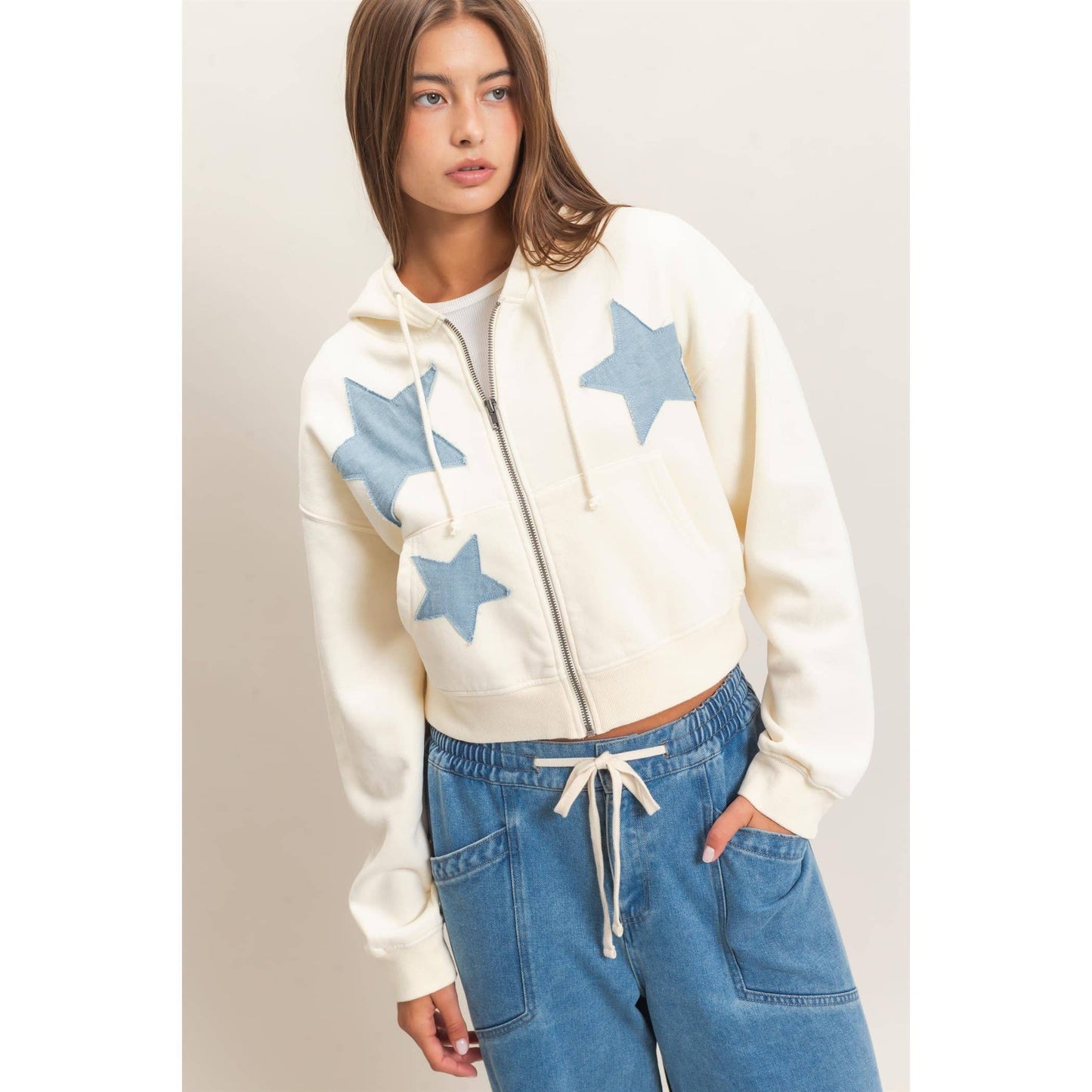 Star Patch Zip-Up Hoodie