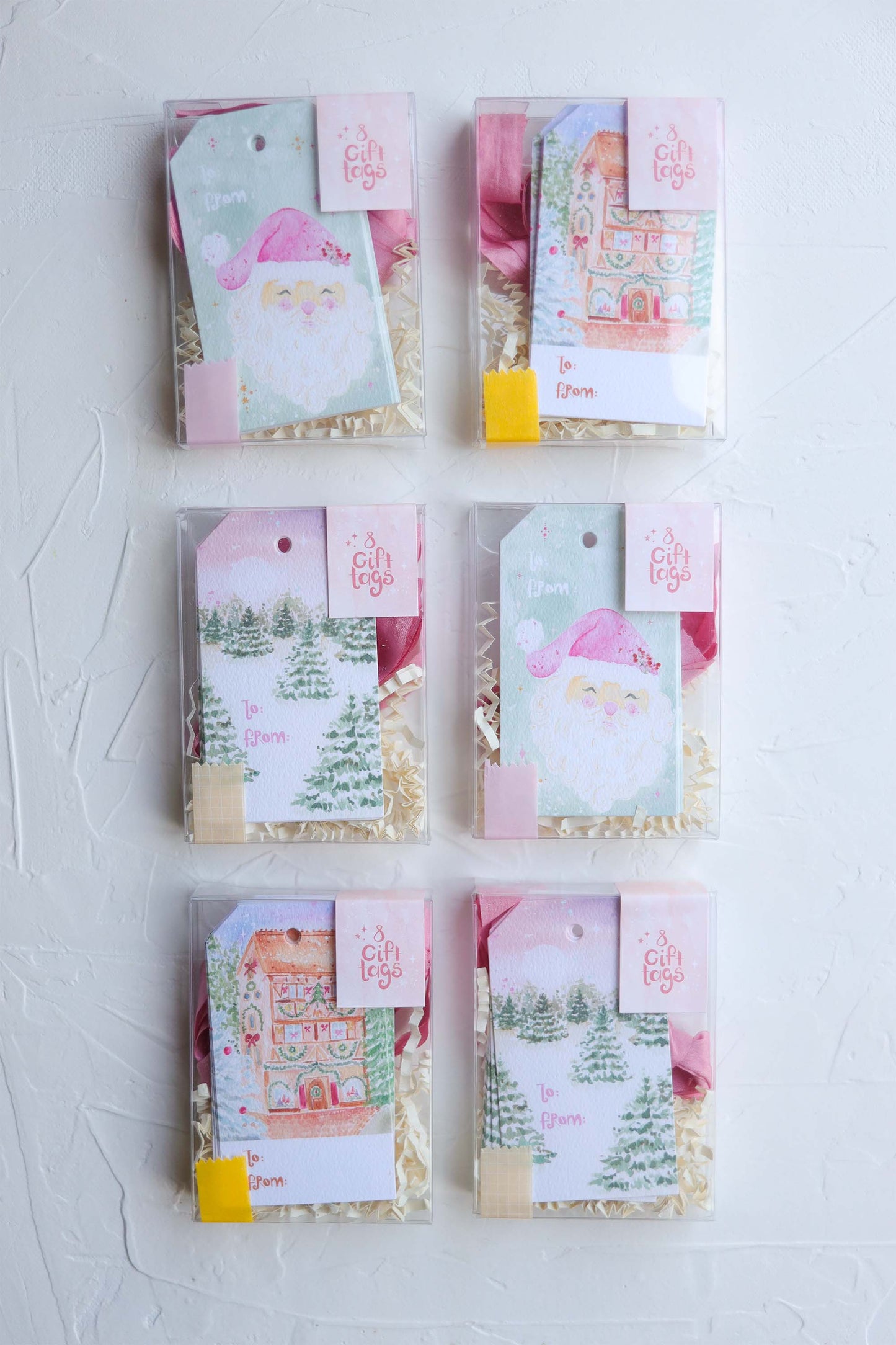 Holiday tree farm gift tag set with silk ribbon