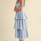 Poplin Tie Strap Tiered Midi Dress