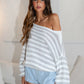Striped Knit Off The Shoulder Sweater