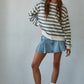 Knit Cotton Striped Crew Neck Long Sleeve Sweatshirt