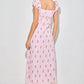 Dainty Strawberry Print Square Neck Midi Dress