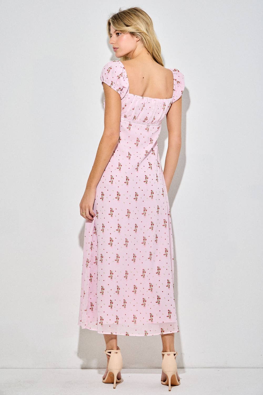 Dainty Strawberry Print Square Neck Midi Dress