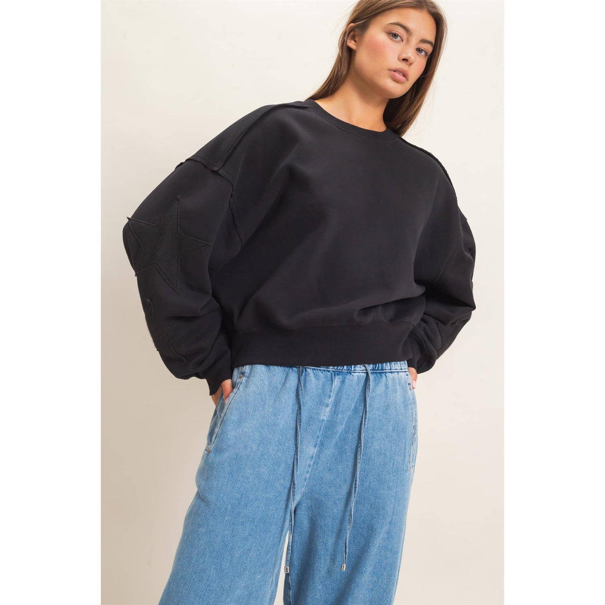 Star Patch Sleeve Sweatshirt