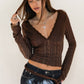 Scalloped V-Neck Long Sleeves Sheer Lace Top