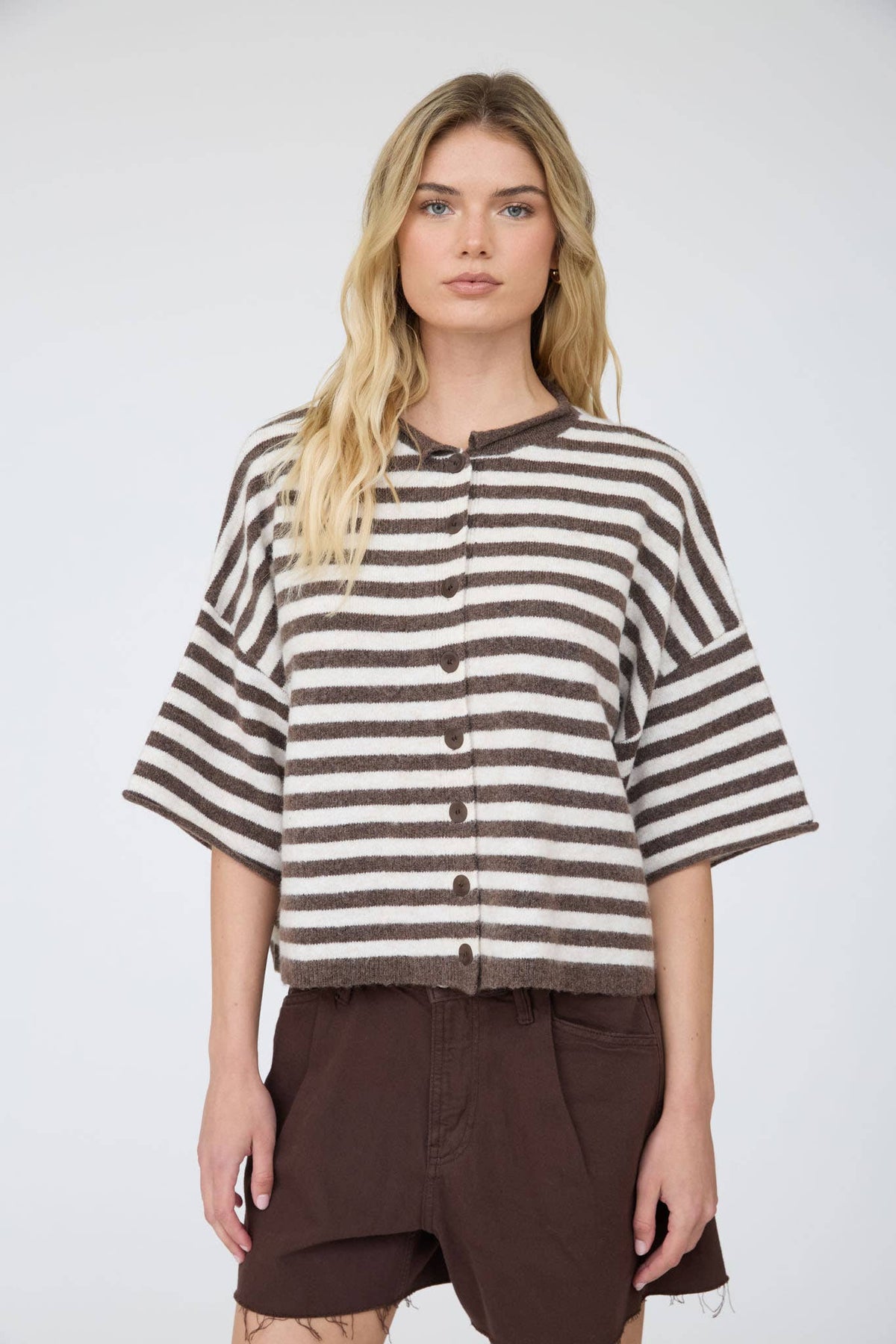 Leah Striped Short Sleeve Cardigan