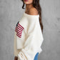 American Flag Knit Off The Shoulder Sweater