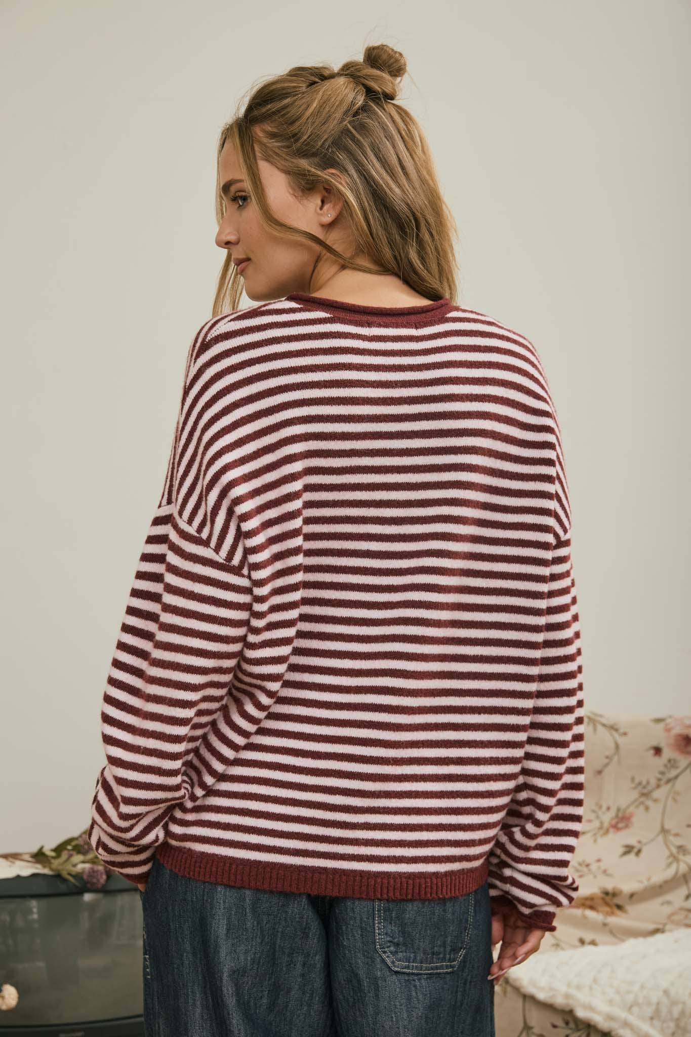 Henley Striped Sweater