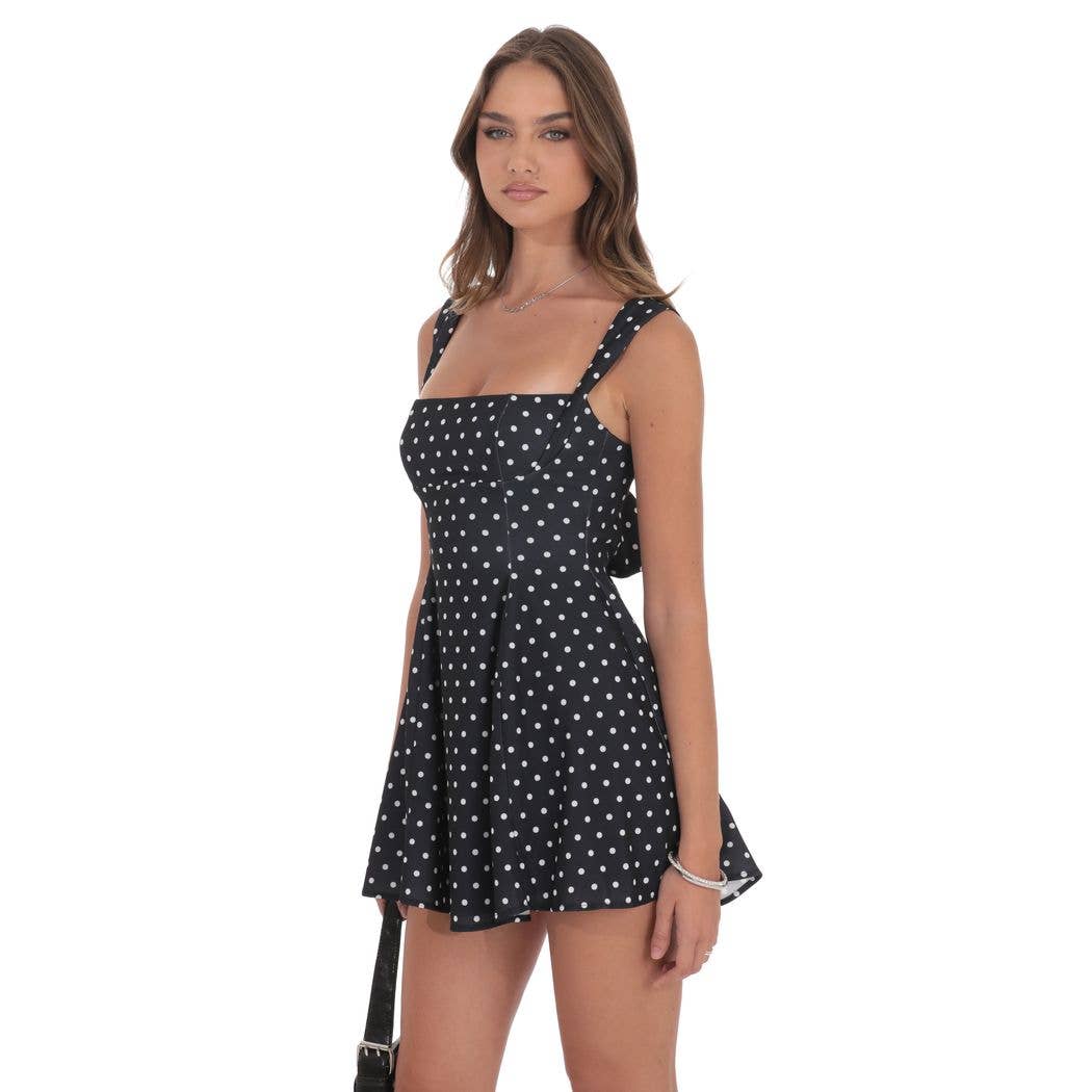 Polka Dot Fit and Flare Dress in Black