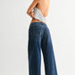 Mid Rise Stretch Palazzo - DARK DENIM