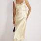 Lace Trim Satin Midi Dress