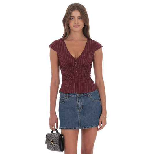 Striped Fitted Top in Maroon