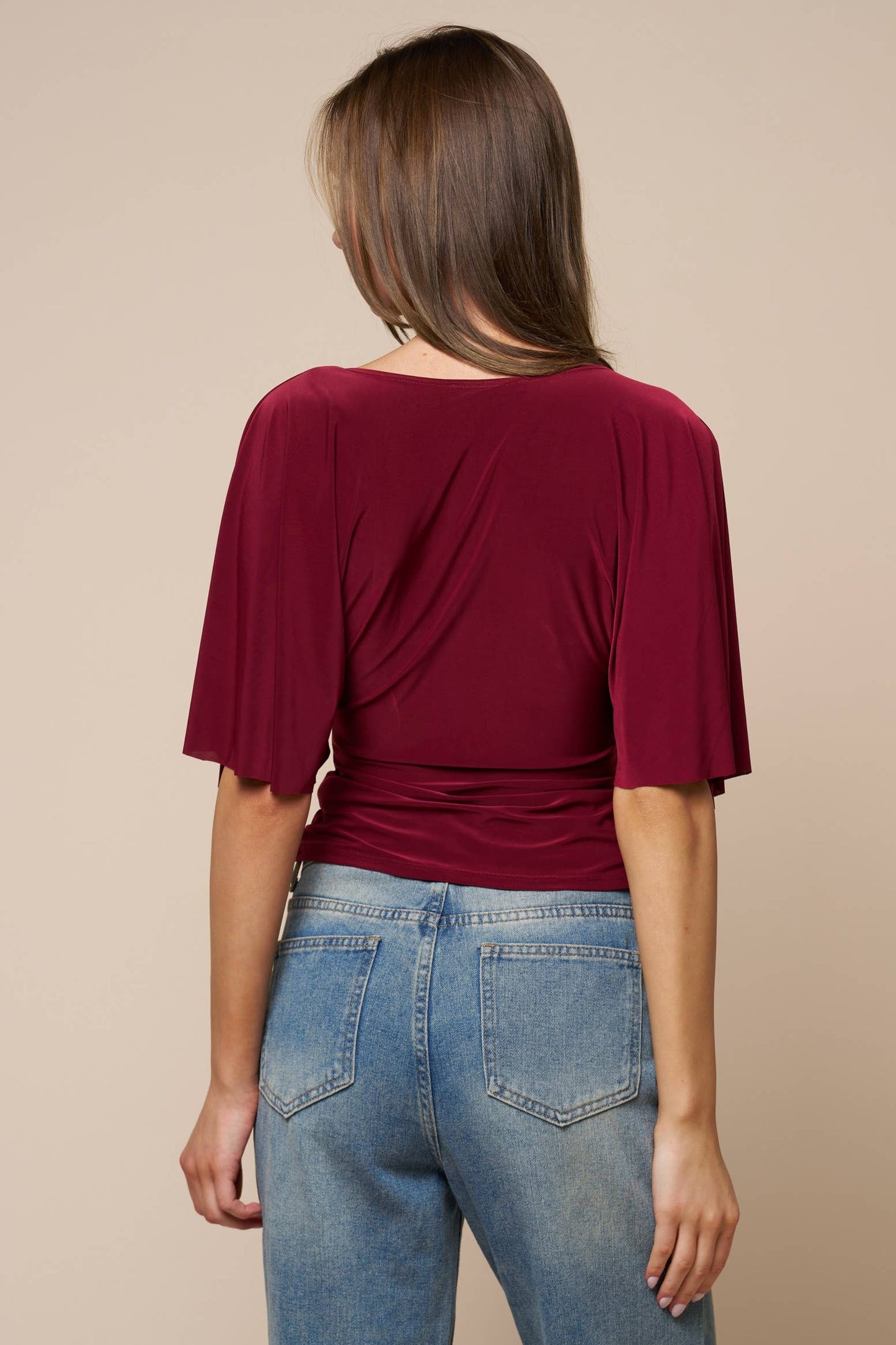 Plunging Short Sleeve Fitted Top