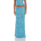 Sequin Beaded Floral Maxi Skirt in Aqua Blue