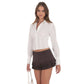 Pinstripe Pleated Ruffle Skort in Brown