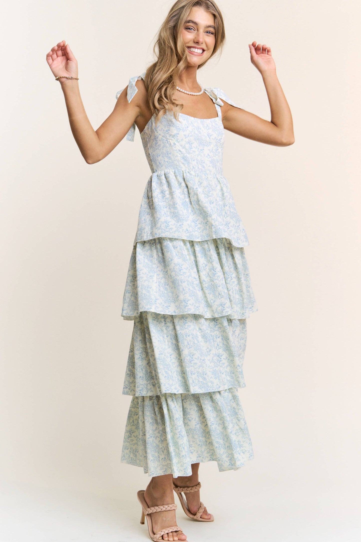Floral Print Tiered Midi Dress