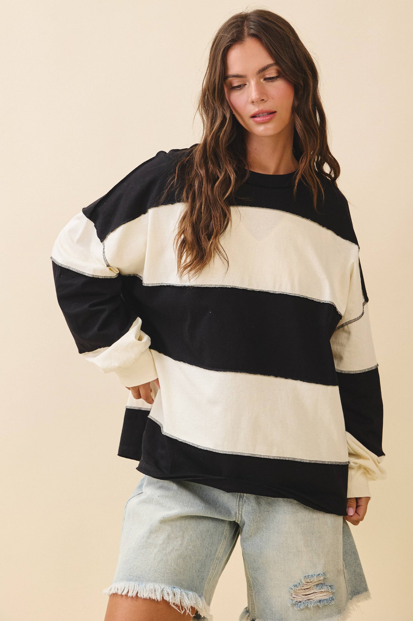 Contrast Panel Long Sleeve Slouchy