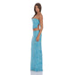 Sequin Beaded Floral Maxi Skirt in Aqua Blue
