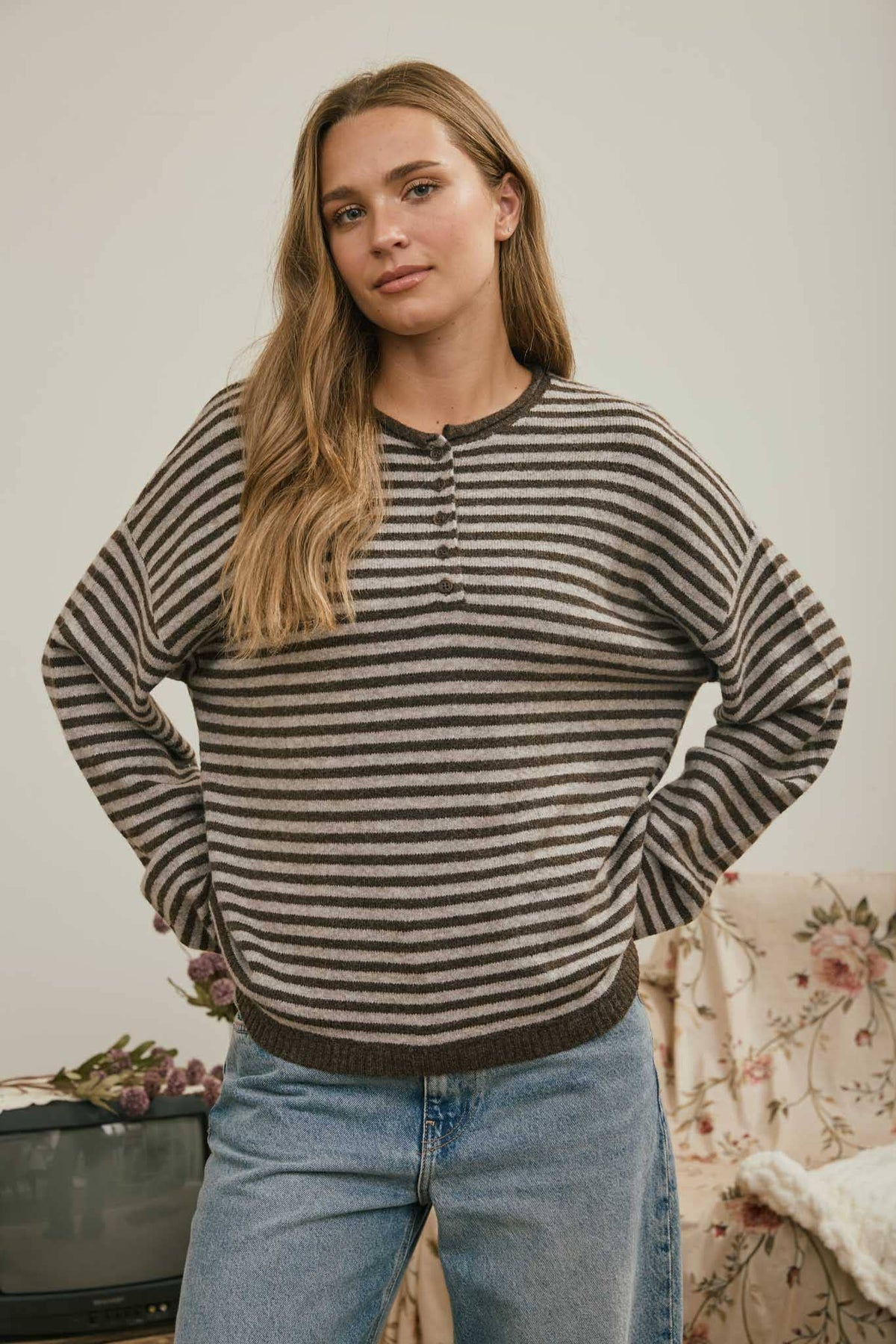 Henley Striped Sweater