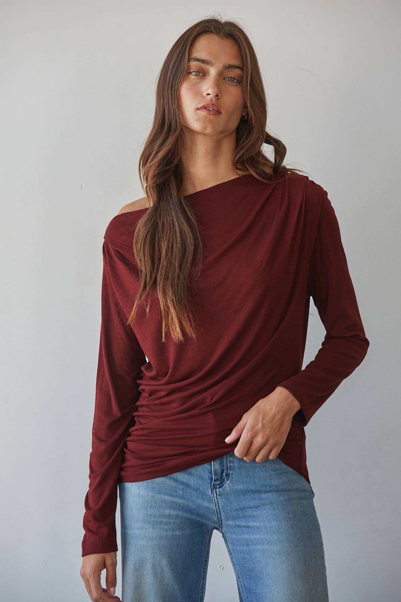 Cream Asymmetric Long Sleeve
