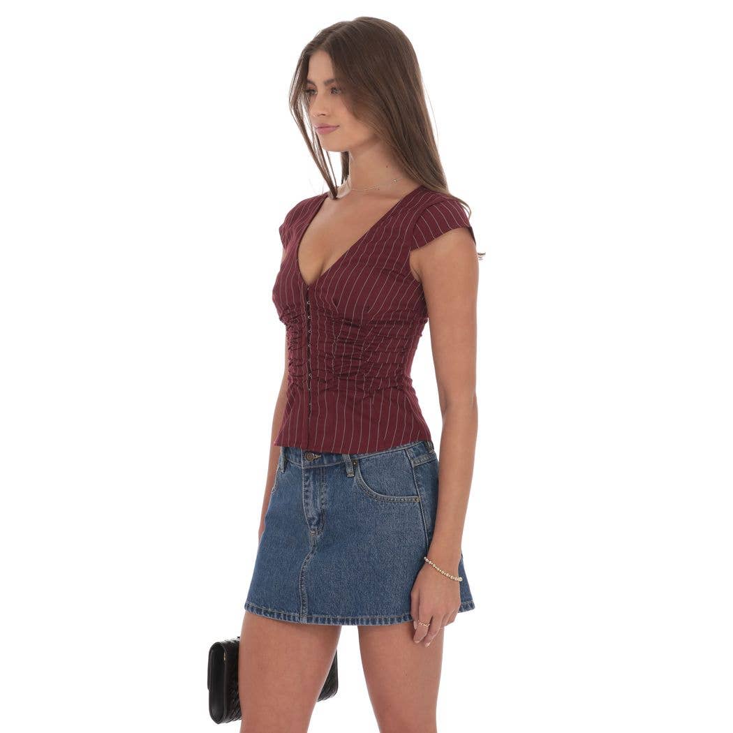 Striped Fitted Top in Maroon