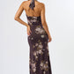 Brown Halter Neck Maxi with Slit Dress