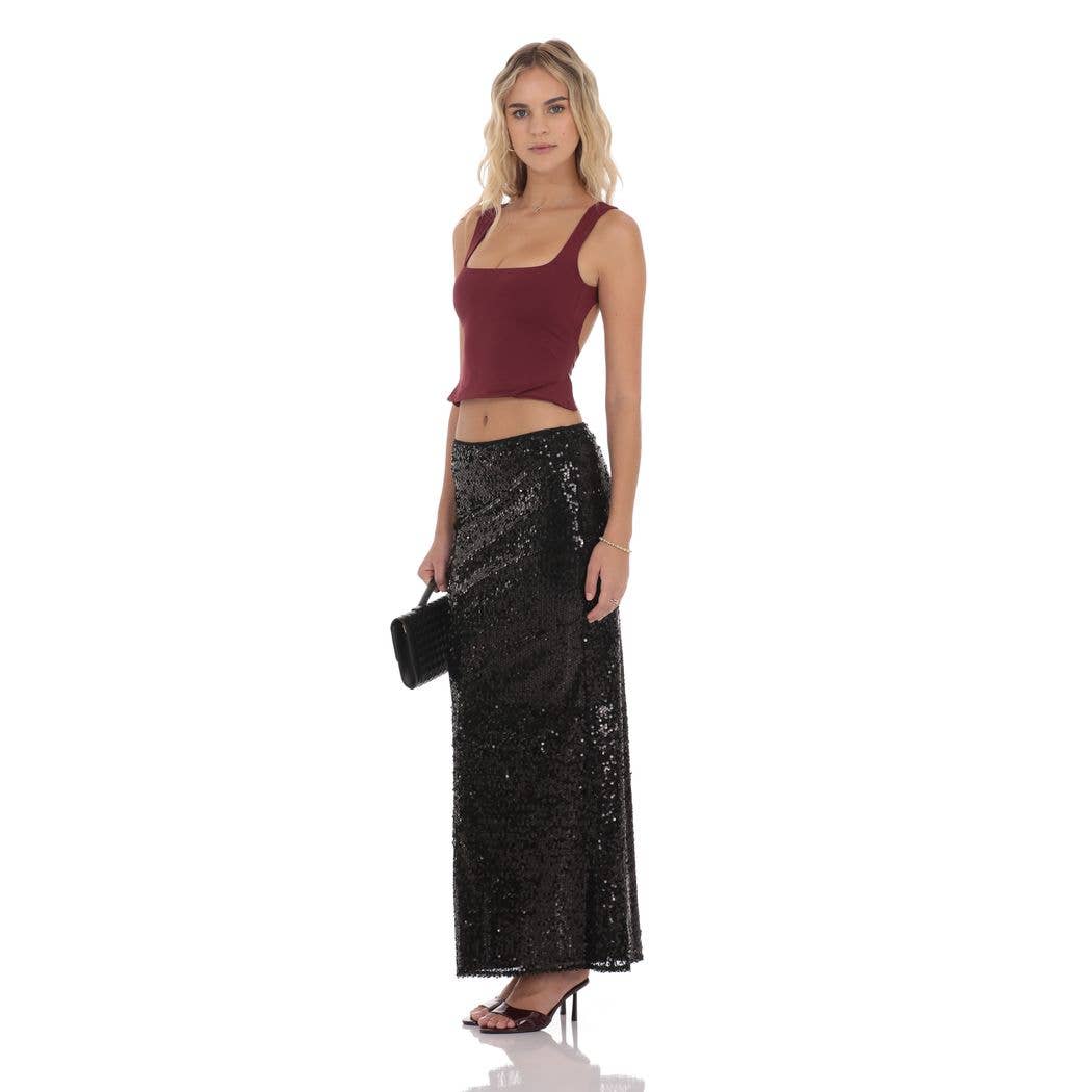 Sequin Maxi Skirt in Black