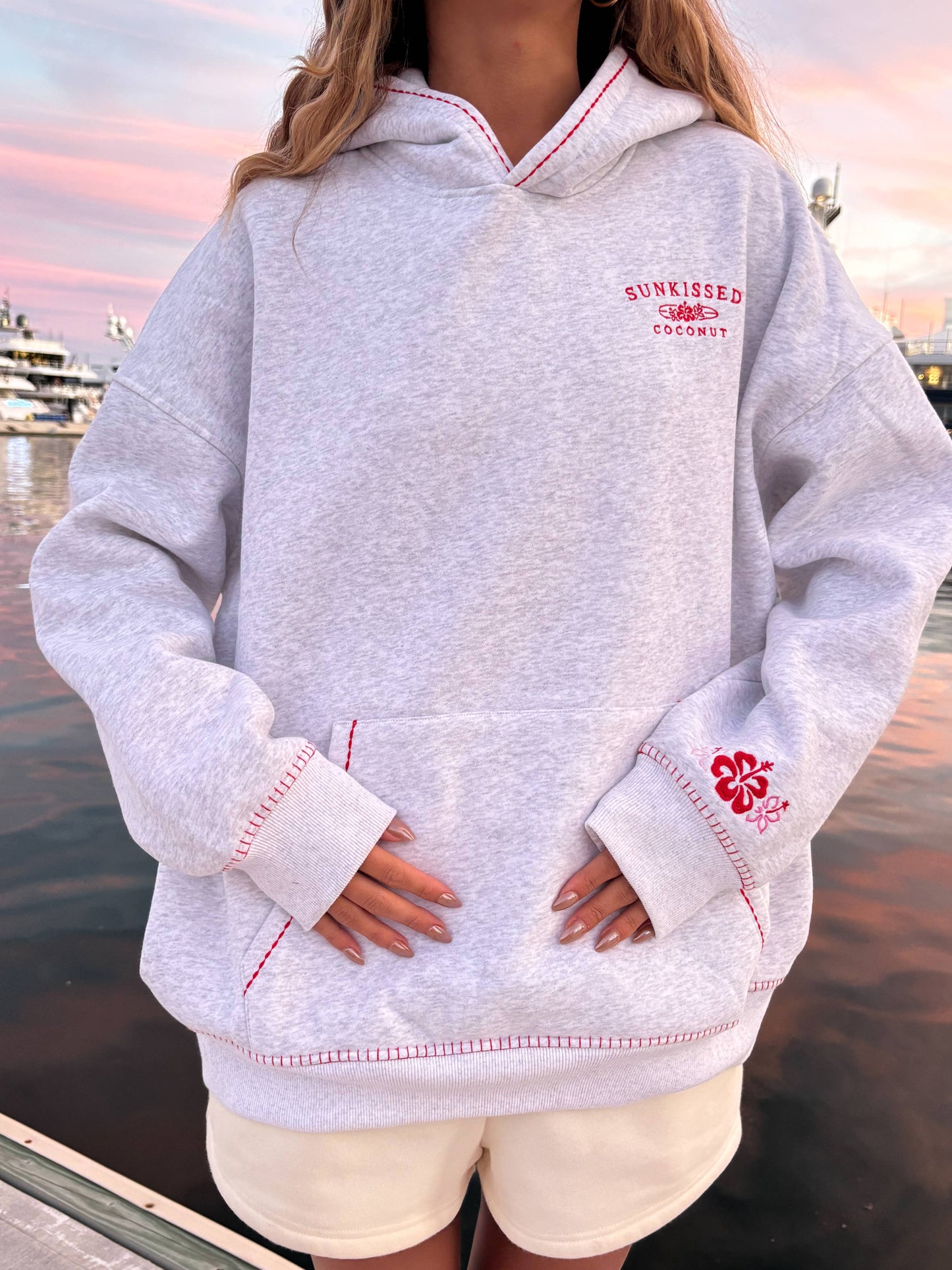Pearl Grey Hibiscus Flowers Hoodie