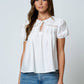 EMBROIDERED LACE TRIM PINTUCK DETAIL TOP