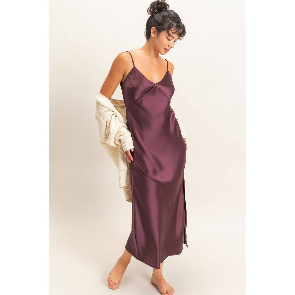 Satin V-Neck Slip Dress