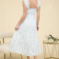 Blue Floral Square Neckline Dress
