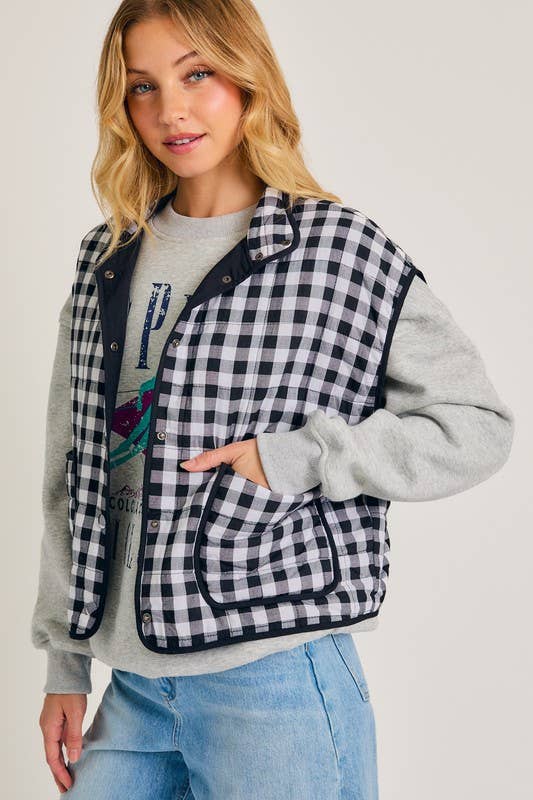 Drop Shoulder High Collared Quilt Vest