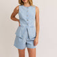 Button Front Sleeveless Light Denim Top