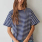Cotton Striped Short Sleeve Crew Neck Top