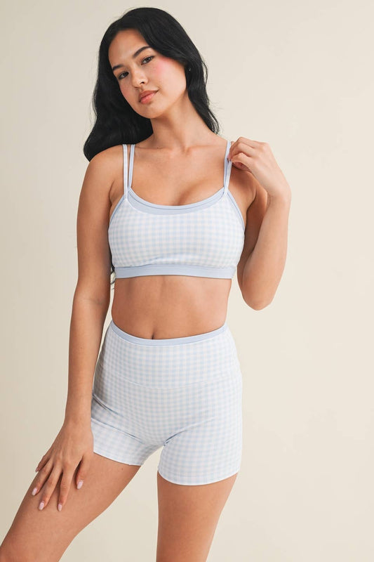 Gingham Print Double Layered Sports Bra