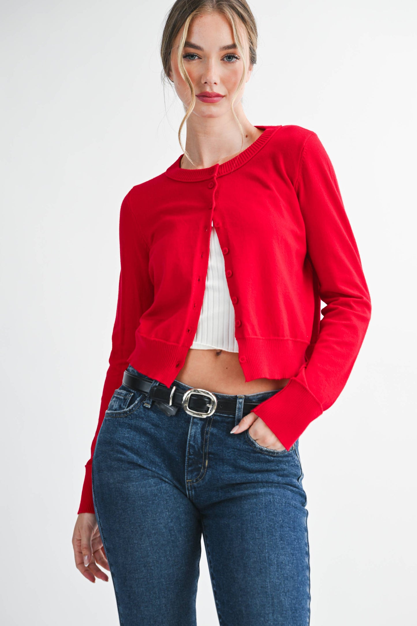 Ribbed Button-Up Knit Cardigan