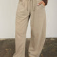 SMOCKED WAIST DRAWSTRING BARREL LEG SWEATPANTS