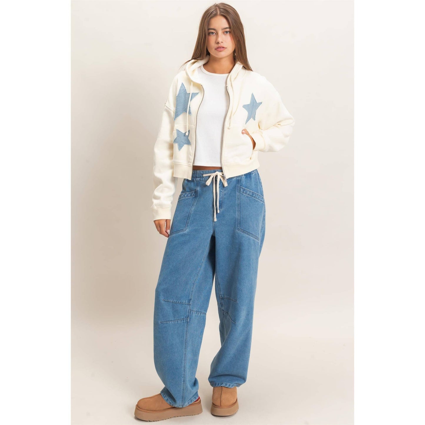 Star Patch Zip-Up Hoodie