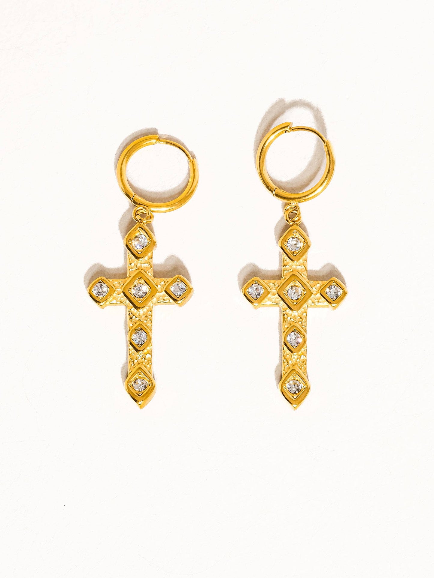 Miriam 18K Non-Tarnish CZ Cross Earring