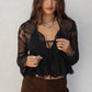 Crochet Embroidered Long Bell Sleeve Top