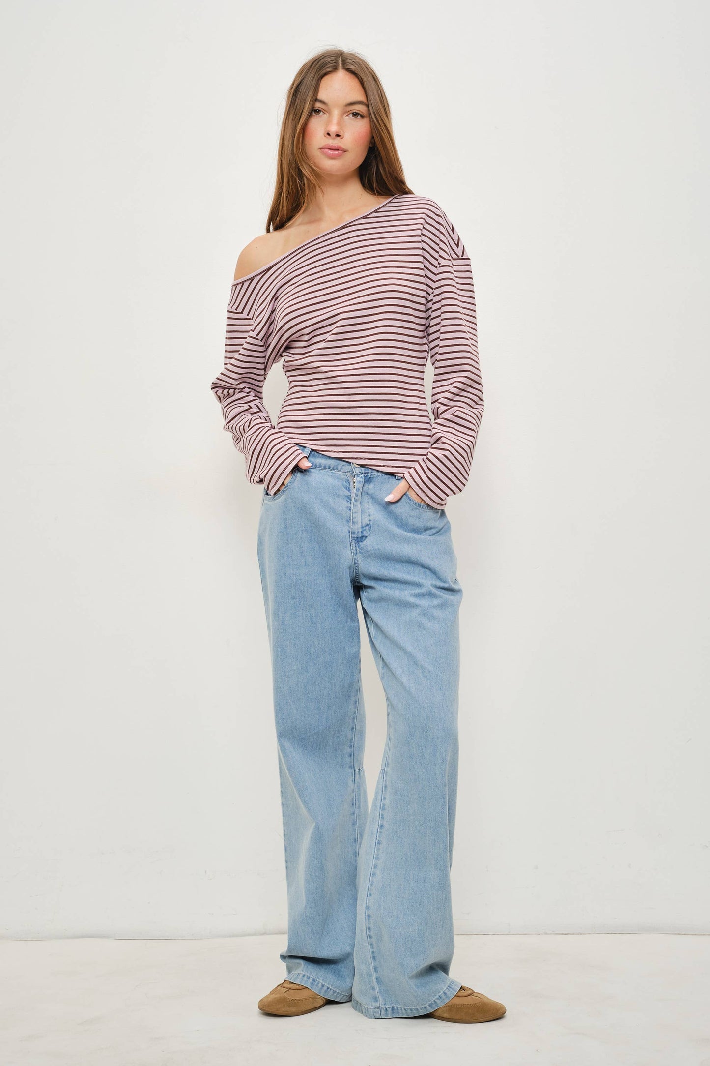 OSCAR ASYMMETRICAL LONG SLEEVE STRIPED TOP